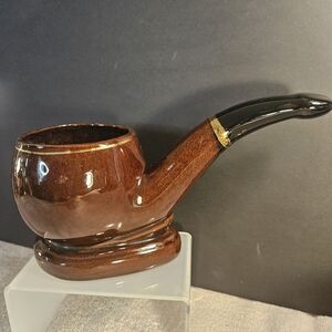 Brown tobacco pipe planter trimmed with gold gilded trim.Succulent planter.